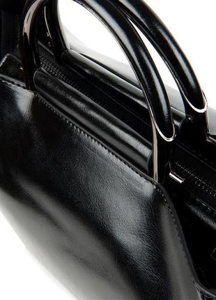 Жіноча шкіряна чорна ділова сумка4 фото
