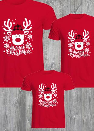 Футболки новогодние фэмили лук family look для всей семьи "олени merry christmas" push it