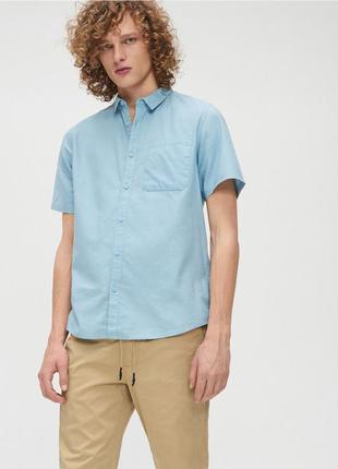 Сорочка рубашка теніска с коротким рукавом голубая синяя