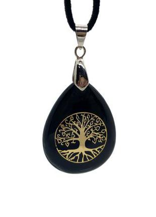 🌳🖤 кулон амулет "дерево жизни" на шнурке натуральный камень черный агат2 фото