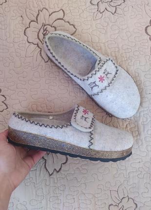 Ортопедические домашние тапки, овчина, на липучке с красивым узором