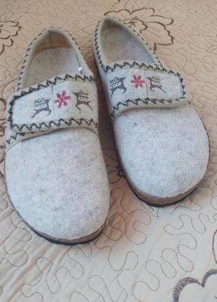 Ортопедические домашние тапки, овчина, на липучке с красивым узором