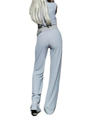 Трикотажний комбінезон в рубчик комір стійка брючний femme luxe3 фото