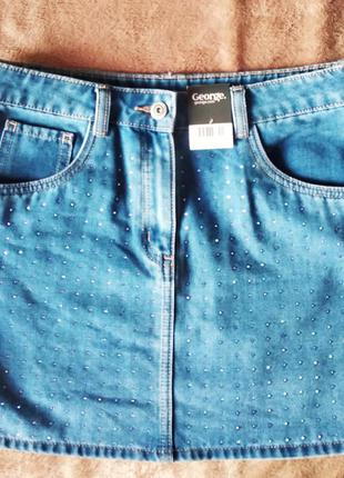 Юбка джинсовая со стразами.1 фото