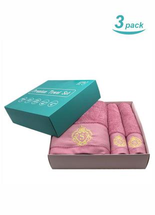 Набор полотенец hotel & spa - комплект банных полотенец : 1 шт-70 на 140 см, 2 шт-35 на 75 см розовы1 фото