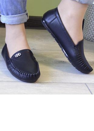 Мокасины женские черные 36р, мягкие и удобные эко кожа туфли (b-278)