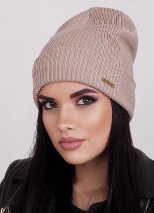 Женская двойная шапка лопата с отворотом