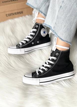 Классные женские высокие кеды converse chuck taylor all star high black чёрные9 фото