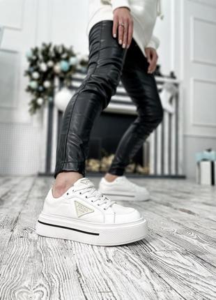 Кросівки жіночі прада prada macro re-nylon brushed leather white sneakers2 фото