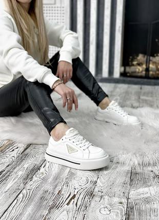 Кросівки жіночі прада prada macro re-nylon brushed leather white sneakers5 фото