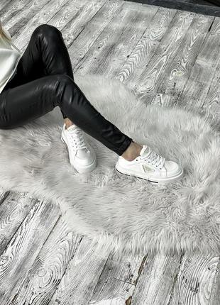 Кросівки жіночі прада prada macro re-nylon brushed leather white sneakers4 фото