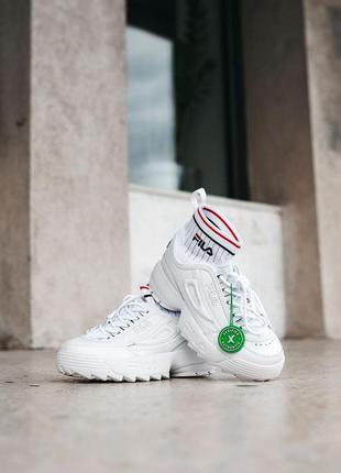 Крутейшие женские кроссовки fila disruptor 2 socks white stockx белые с носками5 фото