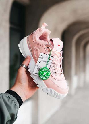 Крутейшие женские кроссовки fila disruptor 2 pink \ white stockx розовые пудровые5 фото