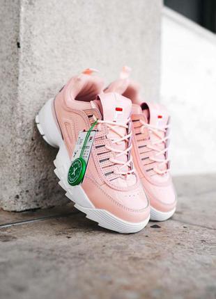 Круті жіночі кросівки fila disruptor 2 pink \ white stockx рожеві пудрові1 фото