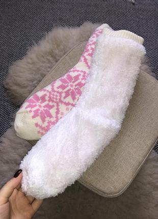 Теплі новорічні в'язані шкарпетки утеплені фліс махра візерунок3 фото