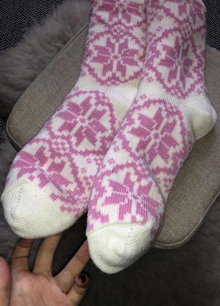 Теплі новорічні в'язані шкарпетки утеплені фліс махра візерунок9 фото