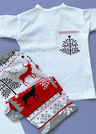 Дитяча новорічна піжама для малюка, хлопкова піжамка з футболкою та штанами2 фото