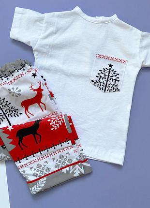 Дитяча новорічна піжама для малюка, хлопкова піжамка з футболкою та штанами