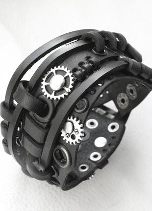 Кожаный браслет из натуральной кожи в стимпанк  стиле