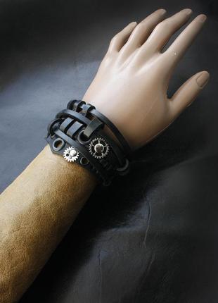 Винтажный кожаный браслет из натуральной кожи в стимпанк и готическом викторианском стиле8 фото