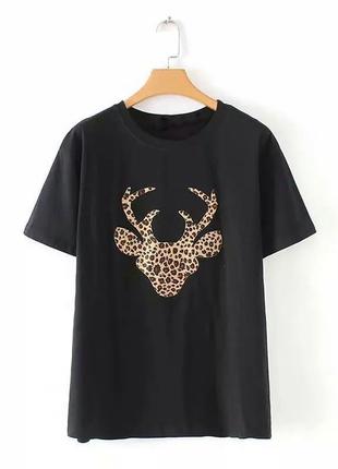 Xs -s размеры) новая женская футболка леопардовый принт черная