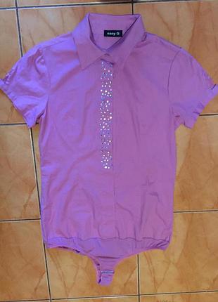 Эффектный боди комбидрез рубашка с коротким рукавом
