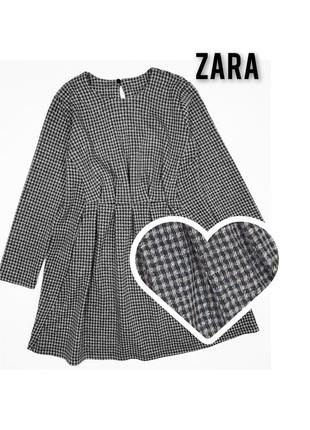 Брендовое трикотажное теплое платье zara в клетку