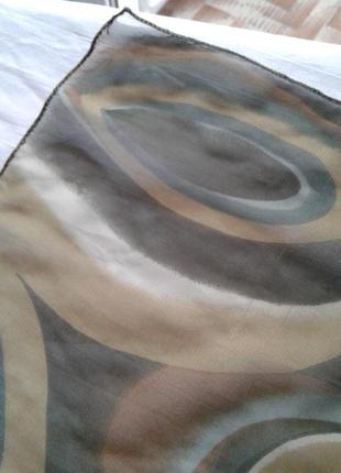Шифоновый полупрозрачный шарф с разводами разных оттенков хаки и беж2 фото