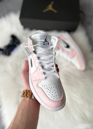 Женские демисезонные nike air jordan 1 высокие кожаные розовые кроссовки🆕7 фото