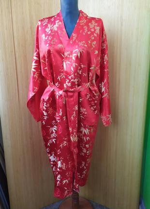 Халат кимоно  натуральный шелк красный с золотом китай