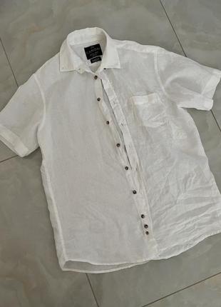 Рубашка рубашка белая льняная лен zara рубашка на пляж3 фото