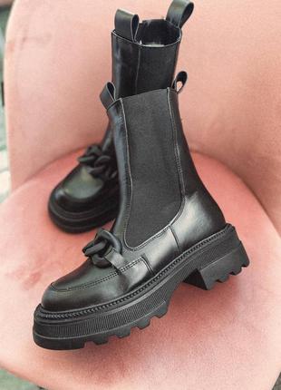 Женский высокие ботинки челси черные кожаные, сапоги зимние внутри мех2 фото
