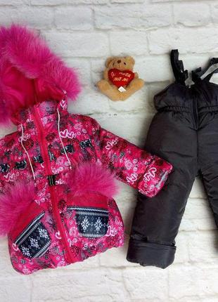 Зимний детский раздельный комбинезон для девочки, полукомбинезон и куртка 86-124 см1 фото