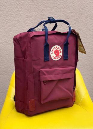 Рюкзак стильный канкен fjallraven kanken 16л бордовый с синими ручками4 фото