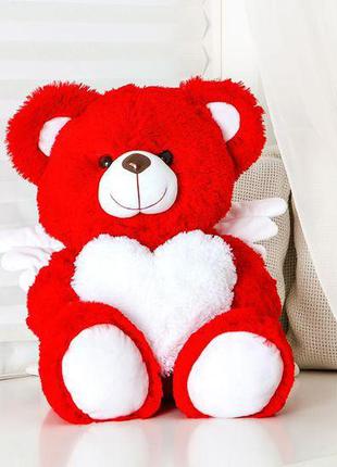М'яка іграшка ведмідь червоний плюшевий ведмедик з серцем і крильцями 60см