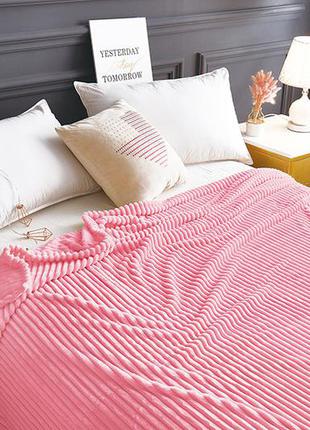 М'який теплий плед покривало велсофт (мікрофібра) полуторний рожевий 160х220 на диван, ліжко4 фото
