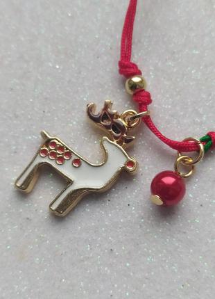 Новогодний браслет с шармом эмаль северный олень рудольф - рождественский подарок