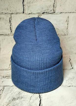 Шапка лопата подвійний рубчик блакитна жіноча підліткова
