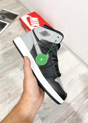 Чоловічі зимові чорно-сірі шкіряні кросівки на филсе nike air jordan 1 🆕