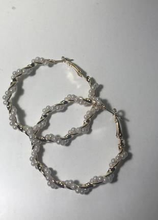 Сережки серьги кольца с экожемчугом3 фото