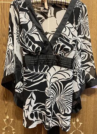 Блузка кимоно черно-белая