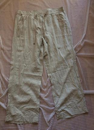 Лляні штани натурального кольору з вишивкою george2 фото