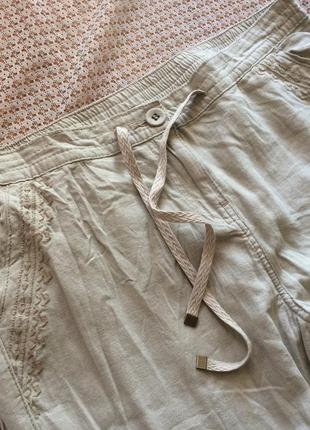 Лляні штани натурального кольору з вишивкою george5 фото