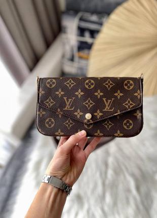 Крута жіноча сумочка в стилі louis vuitton fеlicie monogram total brown клатч 3в1 коричневий9 фото