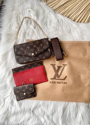 Крутая женская сумочка в стиле louis vuitton fеlicie monogram total brown клатч 3в1 коричневый2 фото