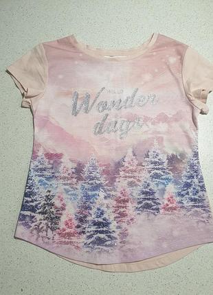 Рождественская розовая футболка h&m девочка