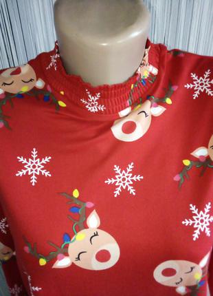 Красное рождественское платье-свинг с оленями4 фото