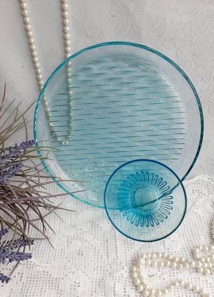 Урановое стекло! сервиз морская волна ссср блюдо и креманка купоросное слекло с солями урана  советский набор клеймо