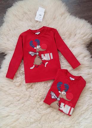 Рождественские регланы/лонгсливы ovs (италия) на 18-30 месяцев (размеры 86, 92)