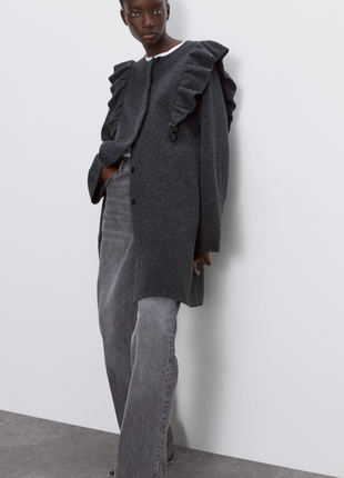 Стильное трикотажное  пальто  zara серого цвета5 фото